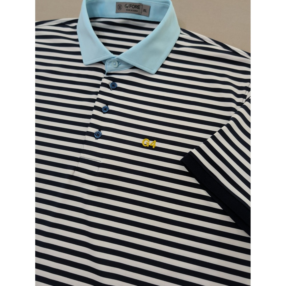 G/Fore Shirt Navy Blue Stripe Performance Stretch Golf Polo XL Rugby Bird Logo